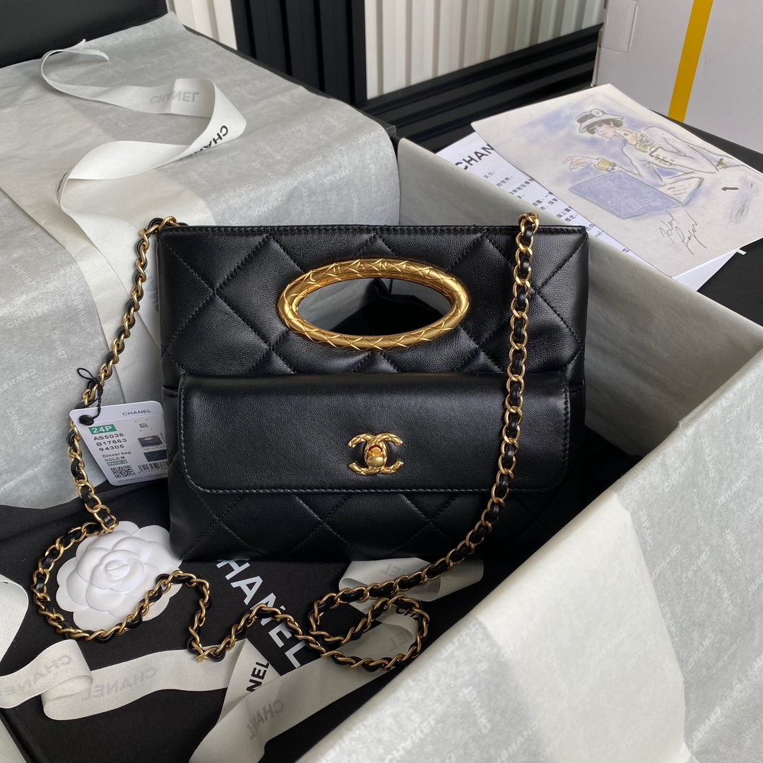 샤넬 24FW 체인 숄더 CC로고 포켓 클러치 퀼팅 램스킨 3컬러 AS5038